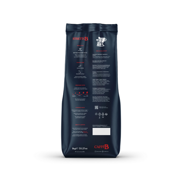 Caffe B coffee bag with brand logo and text on a white background