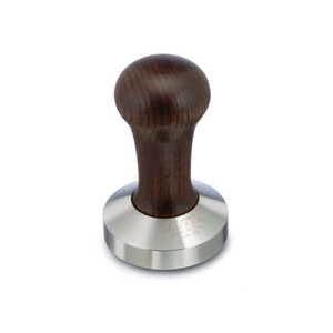 Wooden-handled metal tamp with Motta branding on a white background